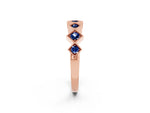 Round Blue Sapphire Square Bezel Chevron Band in Rose gold with Milgrain Detailing_2