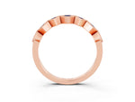 Round Blue Sapphire Square Bezel Chevron Band in Rose gold with Milgrain Detailing_3
