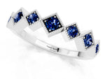 Round Blue Sapphire Square Bezel Chevron Band in White gold with Milgrain Detailing_1