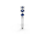 Round Blue Sapphire Square Bezel Chevron Band in White gold with Milgrain Detailing_2