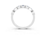 Round Blue Sapphire Square Bezel Chevron Band in White gold with Milgrain Detailing_3