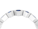 Round Blue Sapphire Square Bezel Chevron Band in White gold with Milgrain Detailing_4
