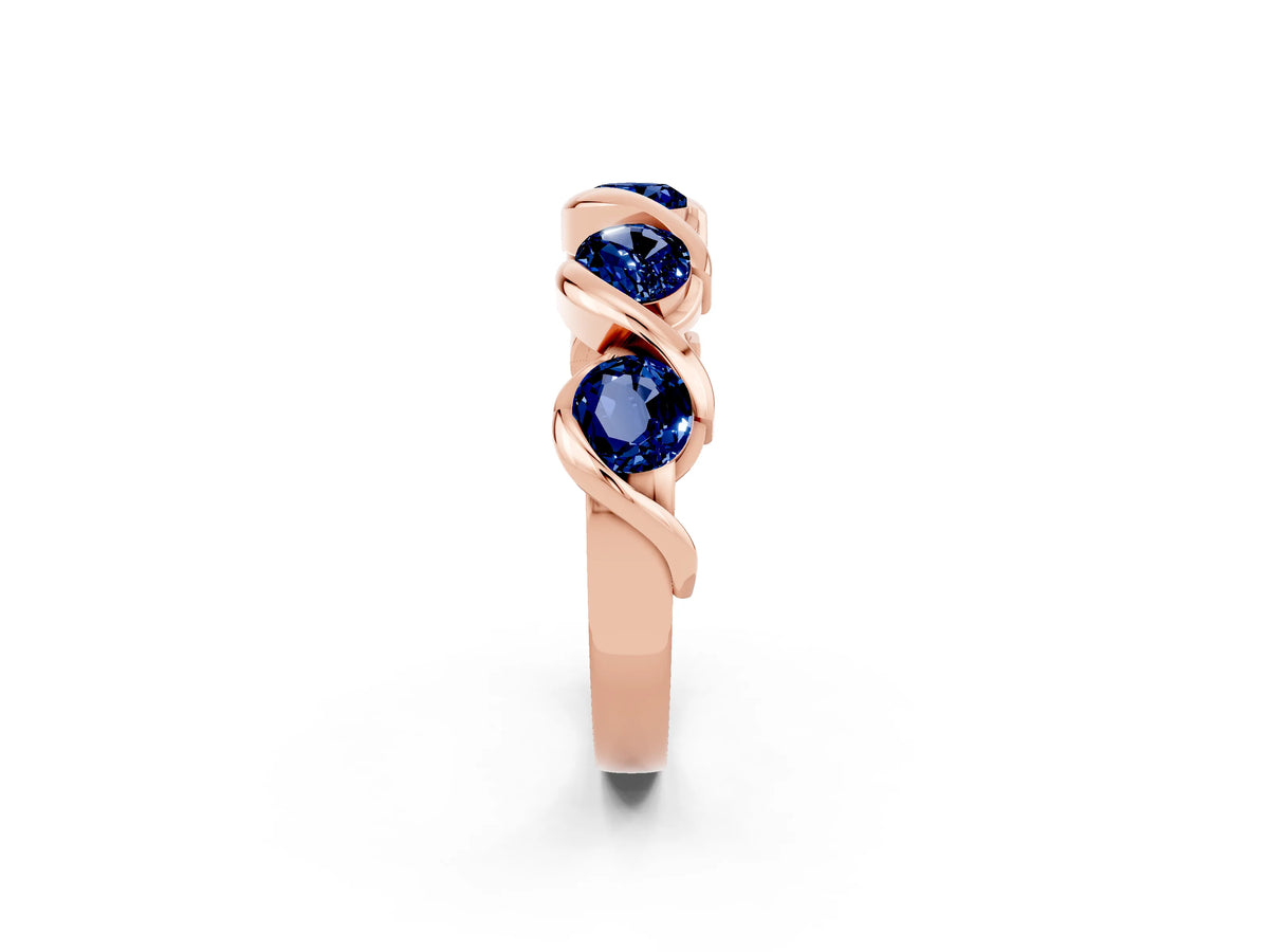 Round Blue Sapphire Wave Band in Rose gold with Channel Setting and Shared Prongs_2