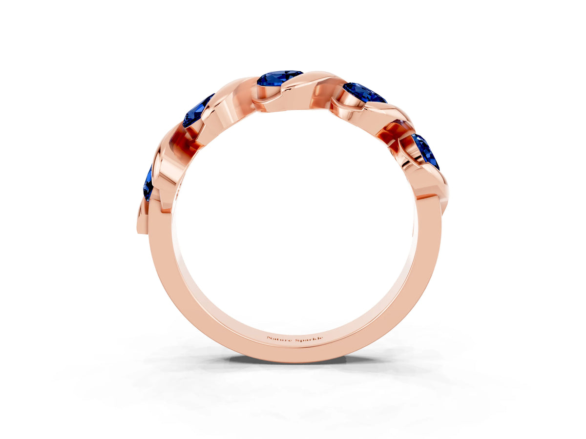 Round Blue Sapphire Wave Band in Rose gold with Channel Setting and Shared Prongs_3