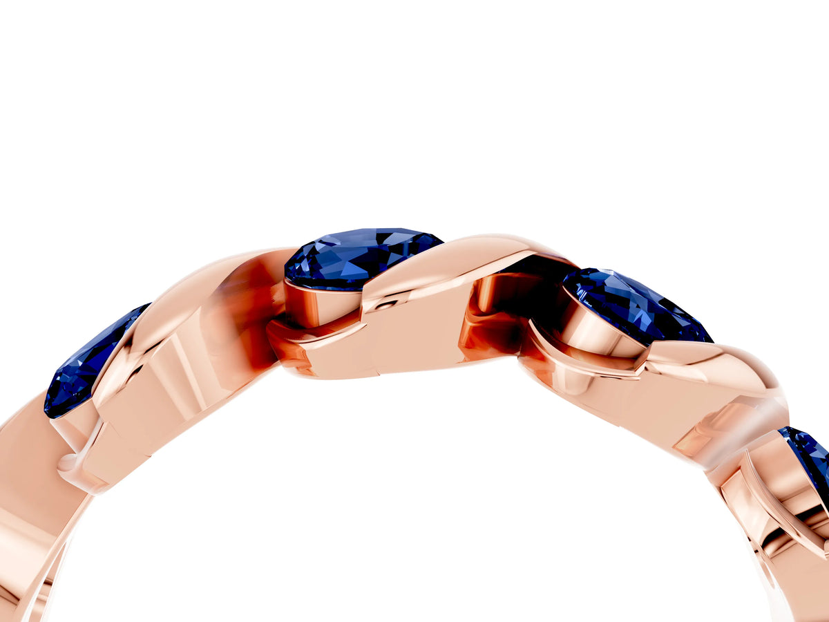 Round Blue Sapphire Wave Band in Rose gold with Channel Setting and Shared Prongs_4