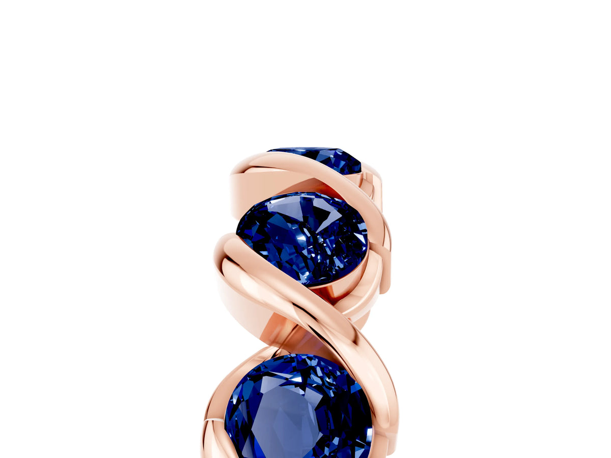 Round Blue Sapphire Wave Band in Rose gold with Channel Setting and Shared Prongs_5