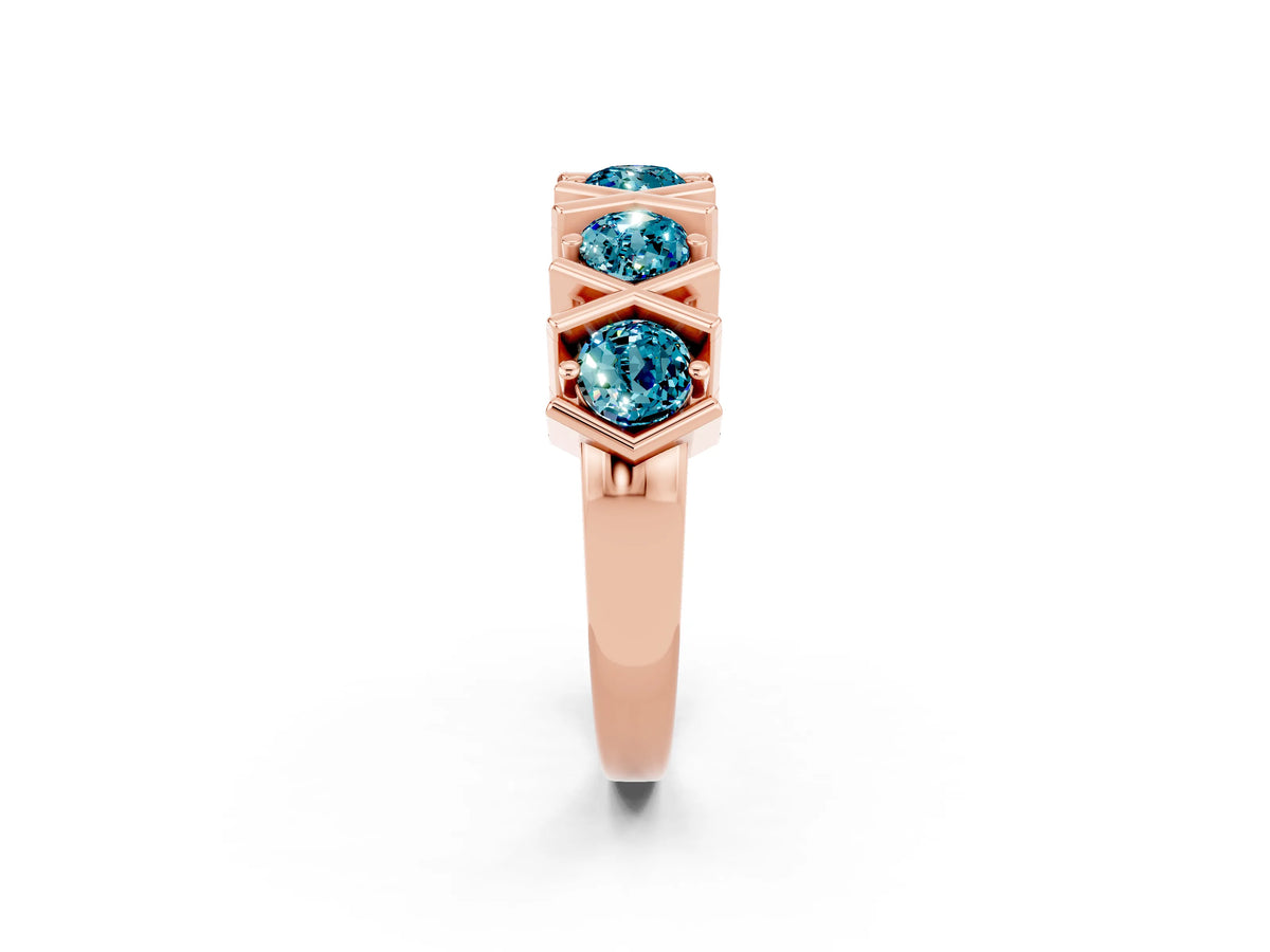 Round Blue Topaz Channel Set Band in Rose gold with X-Prong Detail_2