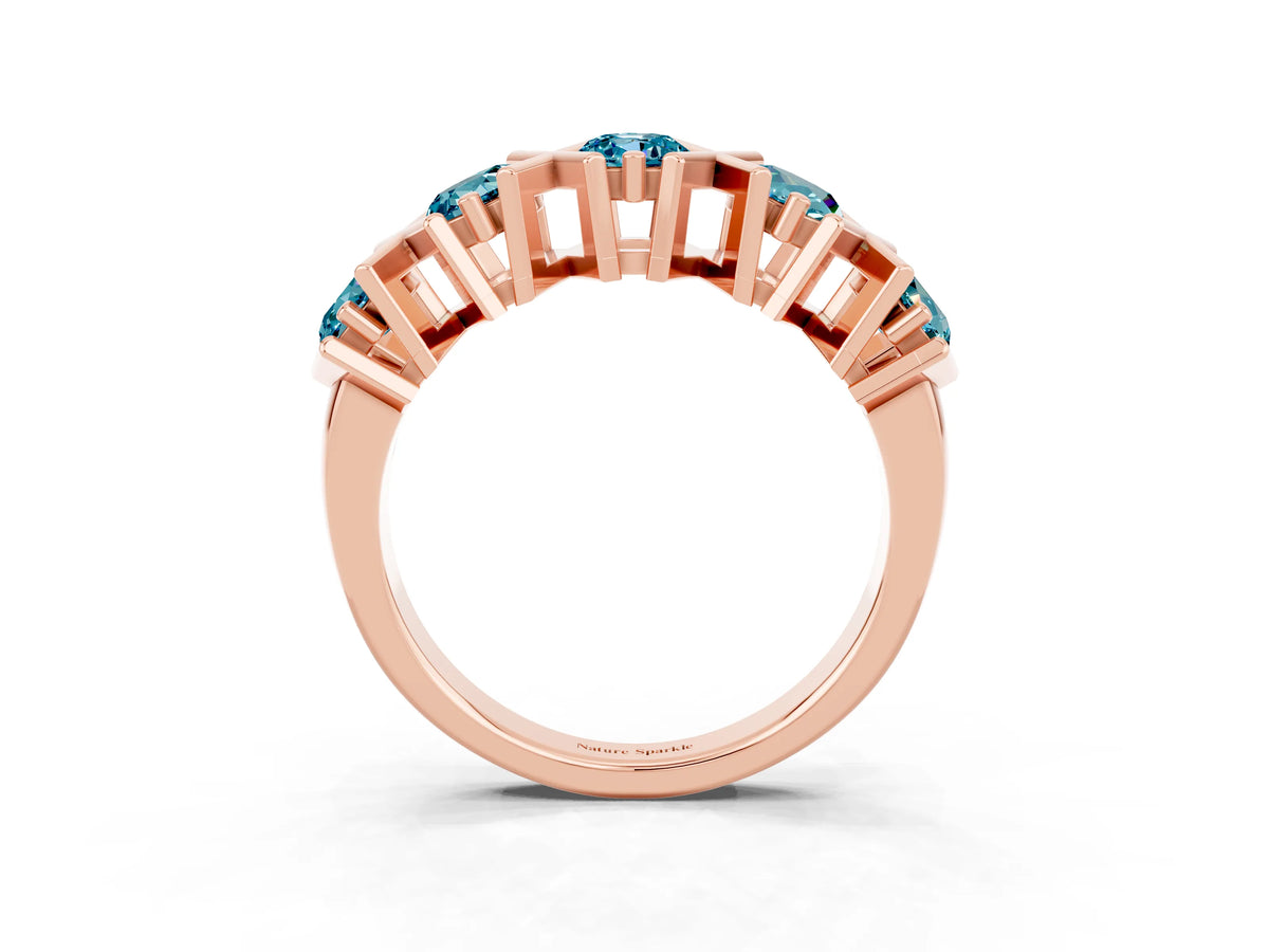 Round Blue Topaz Channel Set Band in Rose gold with X-Prong Detail_3