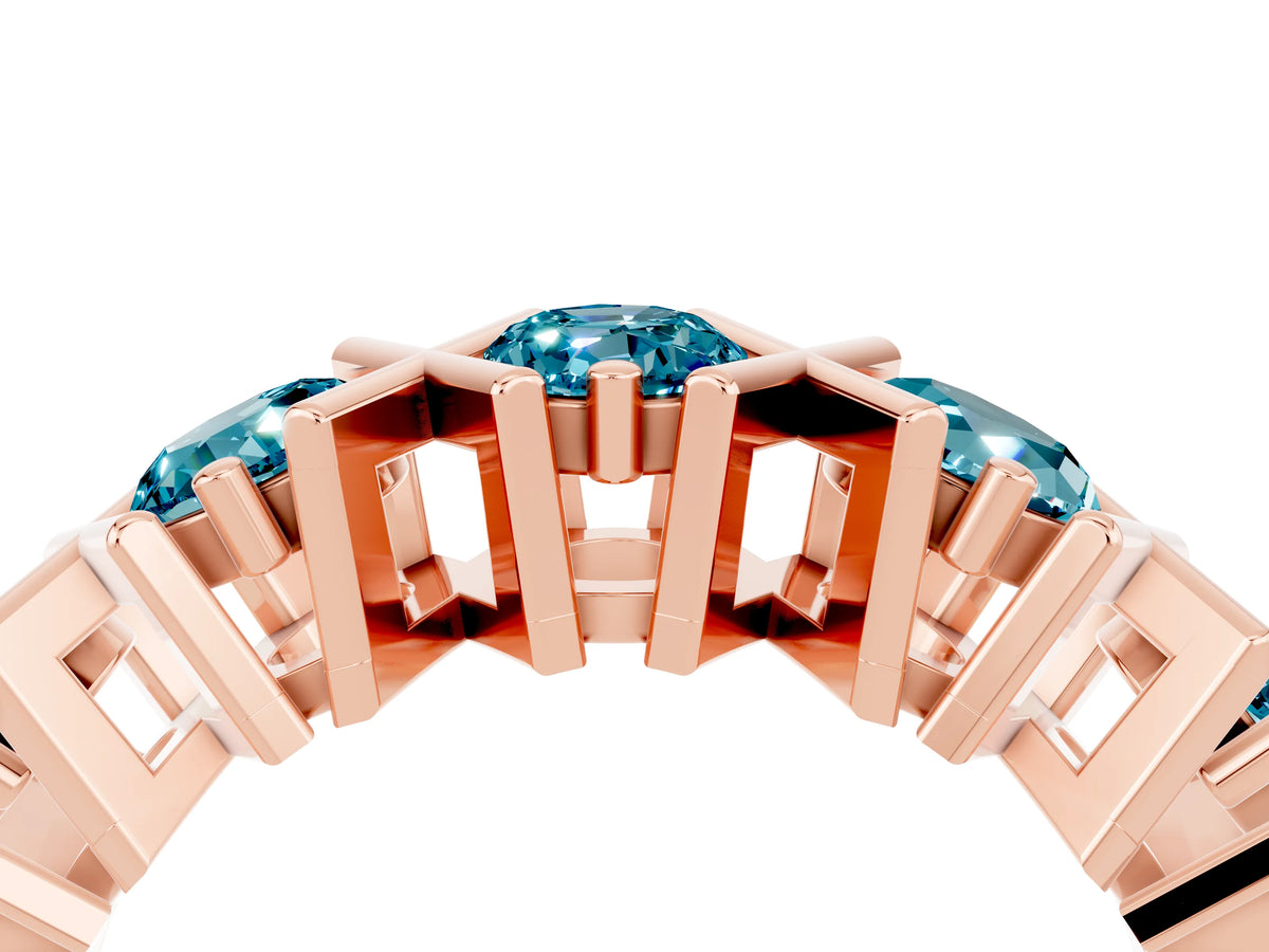 Round Blue Topaz Channel Set Band in Rose gold with X-Prong Detail_4
