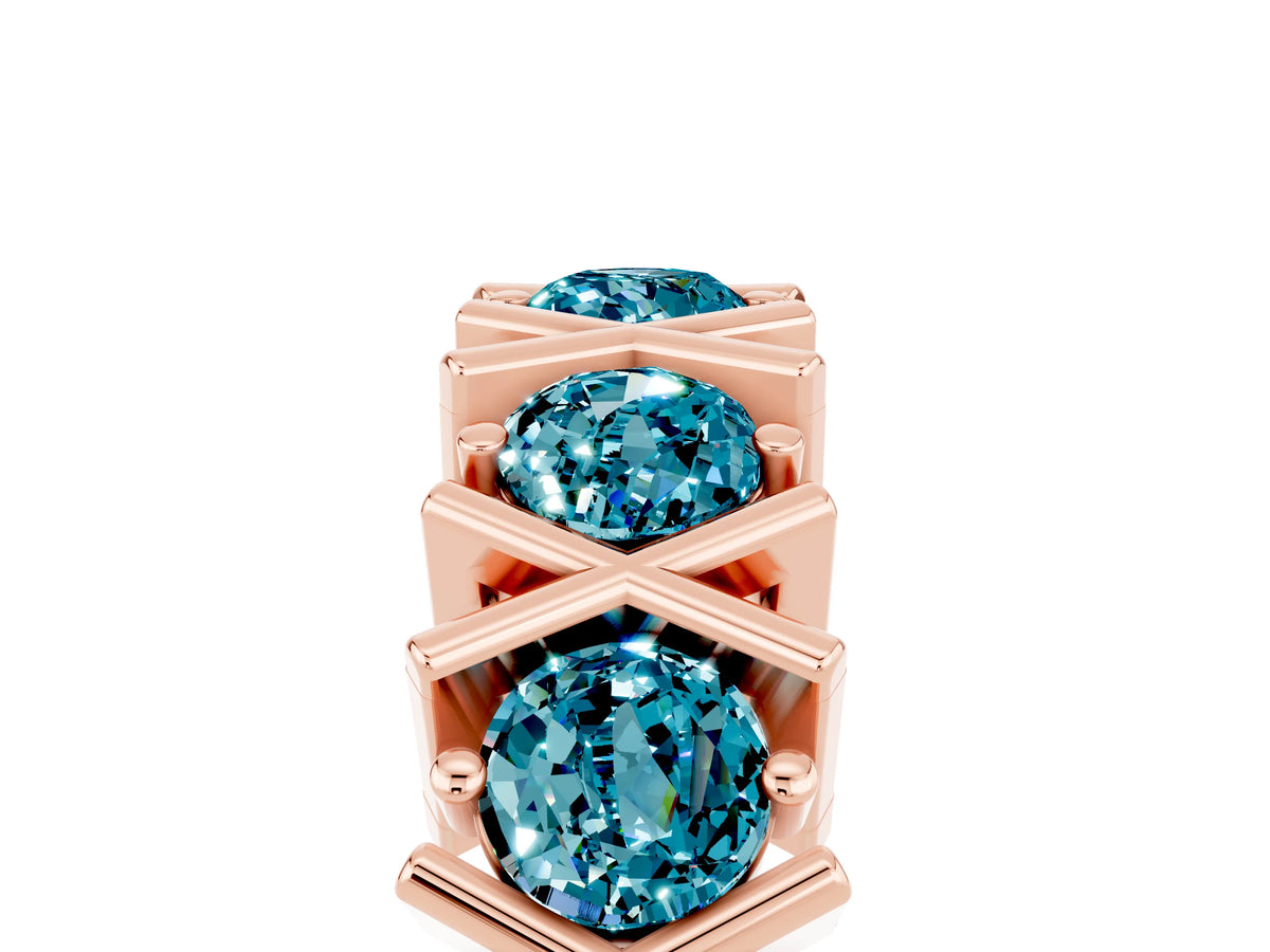 Round Blue Topaz Channel Set Band in Rose gold with X-Prong Detail_5
