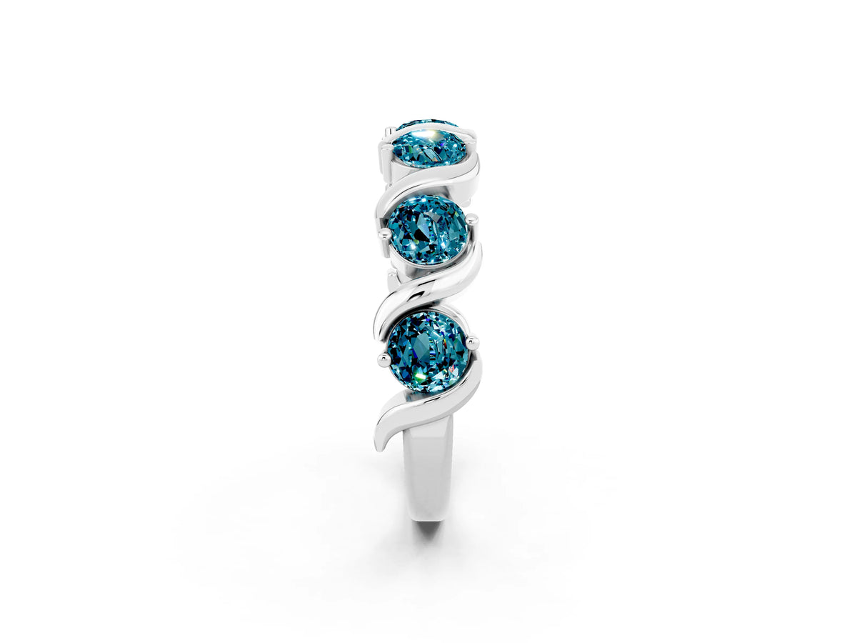 Round Blue Topaz Half Eternity Band in Platinum with Wave Prong Setting_2