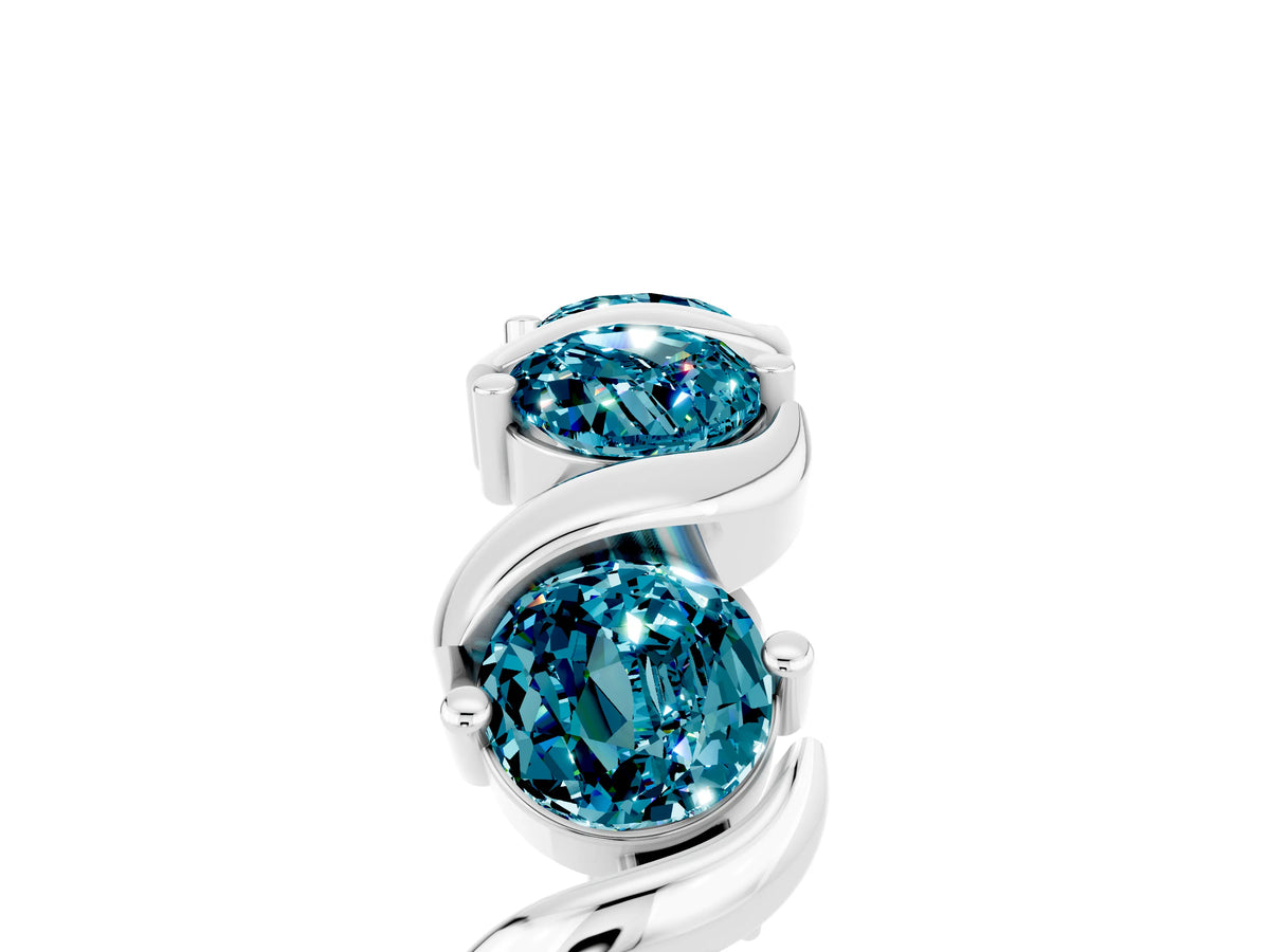 Round Blue Topaz Half Eternity Band in Platinum with Wave Prong Setting_5
