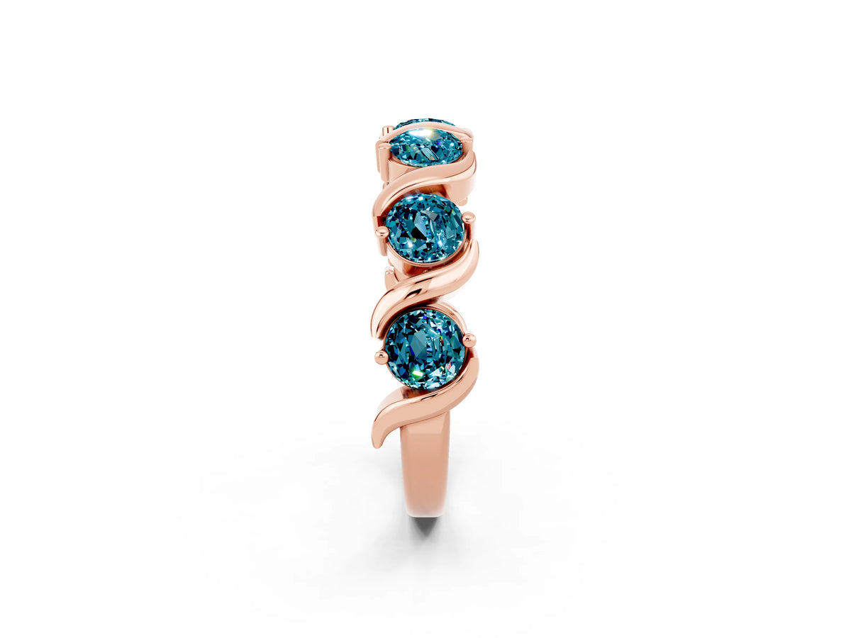 Round Blue Topaz Half Eternity Band in Rose gold with Wave Prong Setting_2