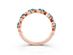 Round Blue Topaz Half Eternity Band in Rose gold with Wave Prong Setting_3