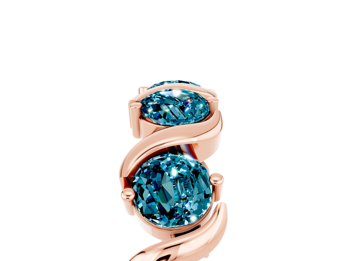 Round Blue Topaz Half Eternity Band in Rose gold with Wave Prong Setting_5