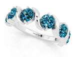 Round Blue Topaz Half Eternity Band in Silver with Wave Prong Setting_1