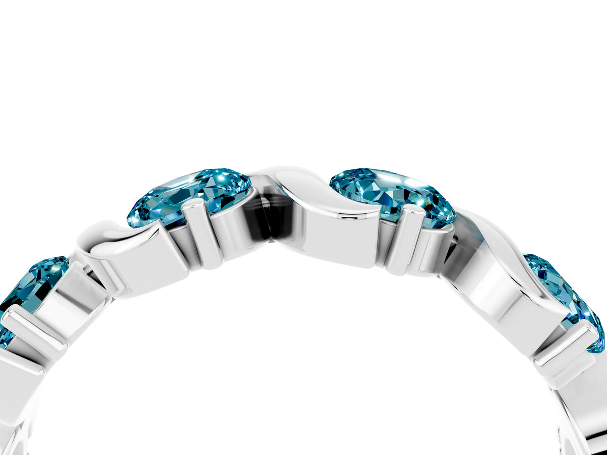 Round Blue Topaz Half Eternity Band in Silver with Wave Prong Setting_4