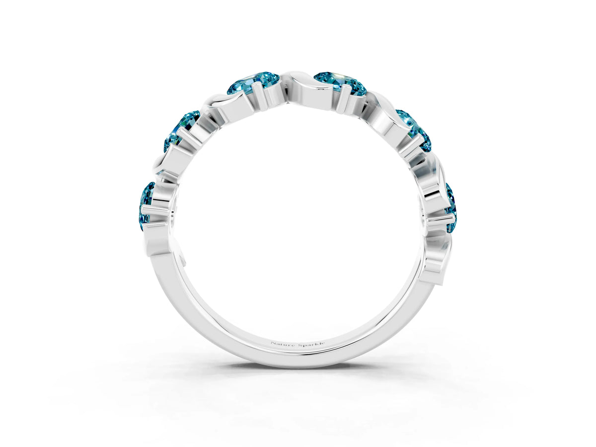 Round Blue Topaz Half Eternity Band in White gold with Wave Prong Setting_3