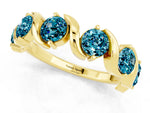 Round Blue Topaz Half Eternity Band in Yellow gold with Wave Prong Setting_1