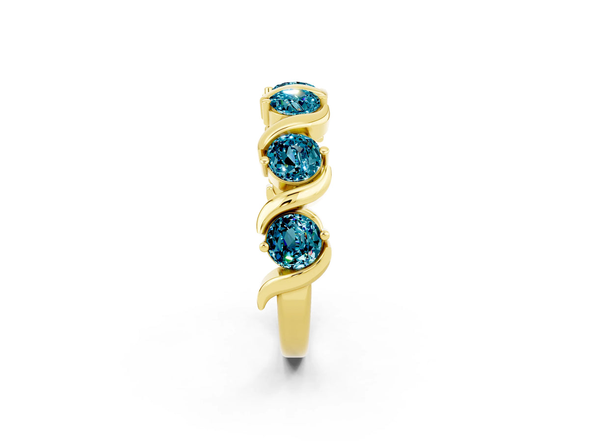 Round Blue Topaz Half Eternity Band in Yellow gold with Wave Prong Setting_2