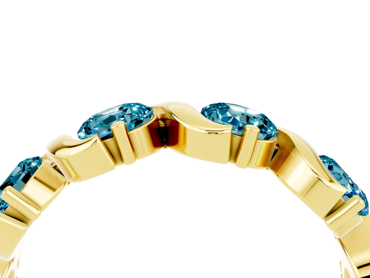 Round Blue Topaz Half Eternity Band in Yellow gold with Wave Prong Setting_4