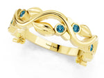 Round Blue Topaz Leaf Motif Eternity Band in Yellow gold with Bezel Setting_1