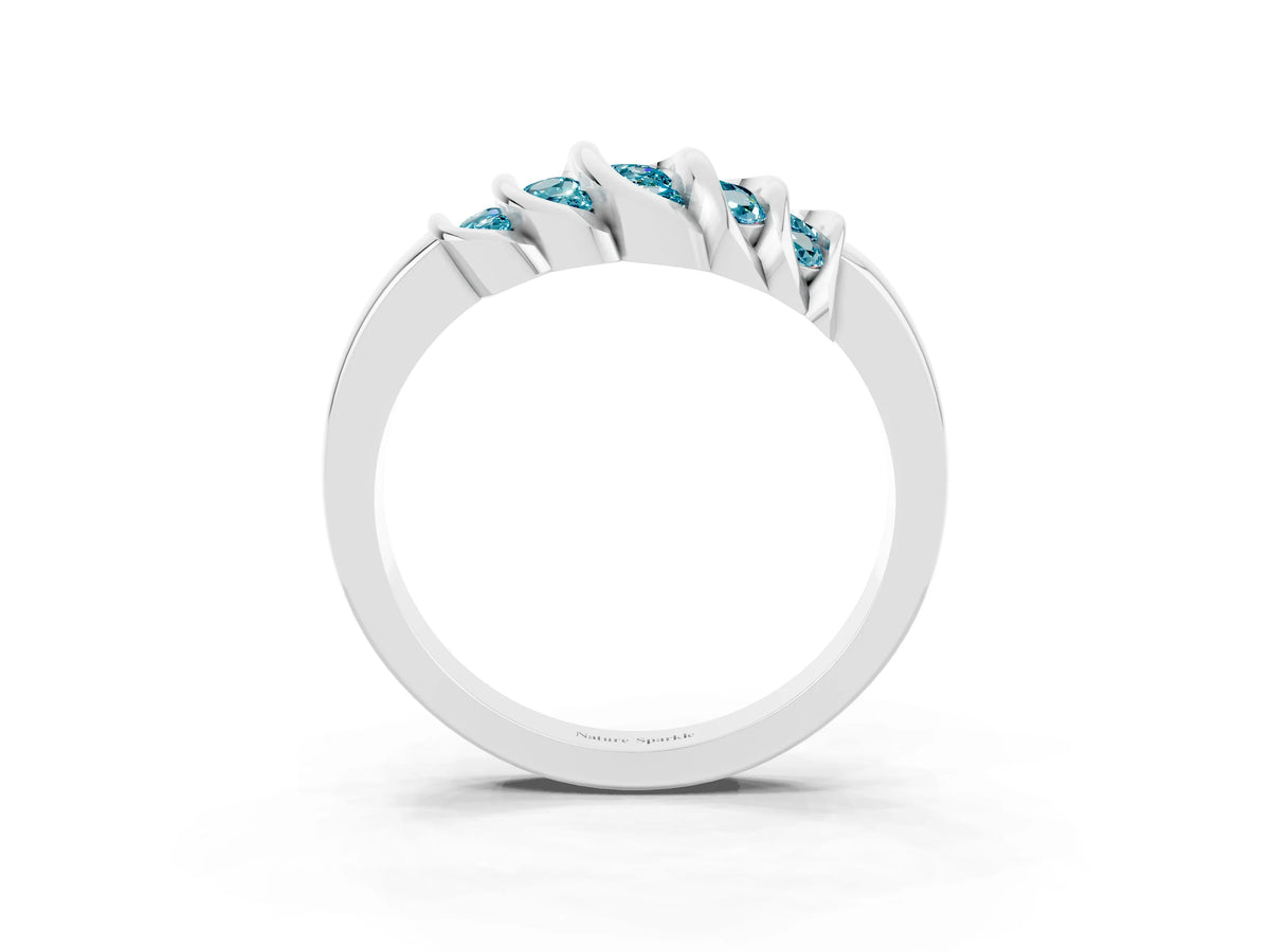 Round Blue Topaz Multi-Row Crossover Band in Platinum with Polished Curves_3