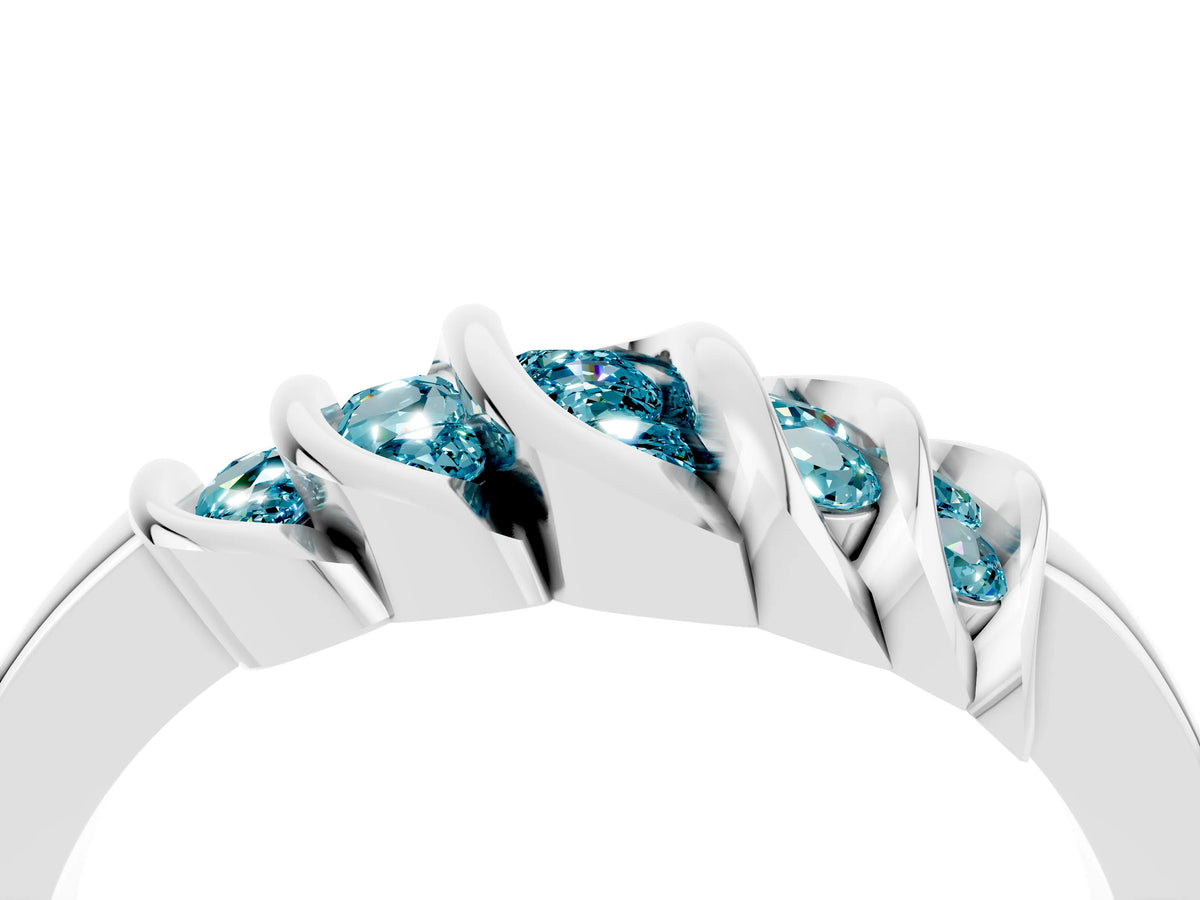 Round Blue Topaz Multi-Row Crossover Band in Platinum with Polished Curves_4
