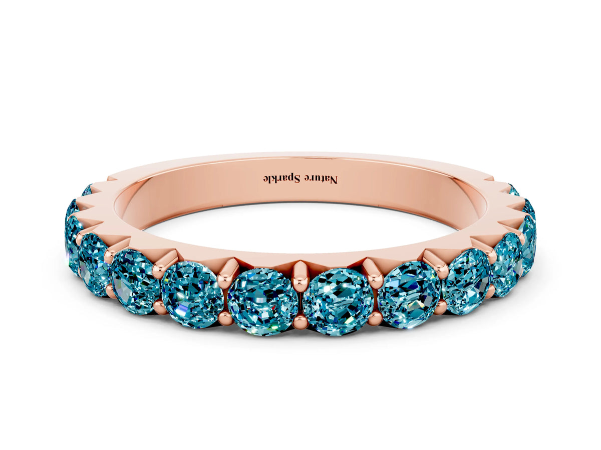 Round Blue Topaz Polished Half Eternity Band in Rose gold with Classic Prong Setting