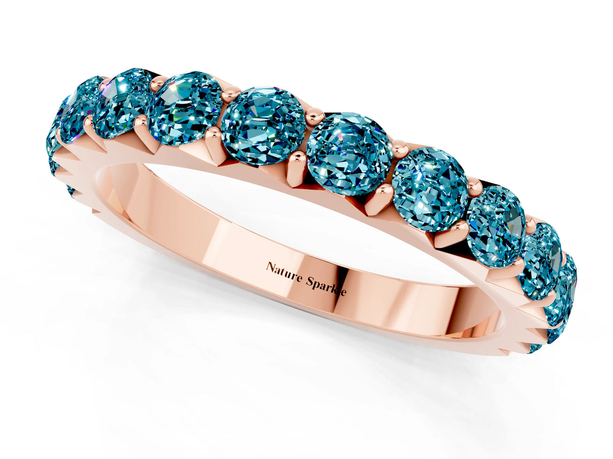 Round Blue Topaz Polished Half Eternity Band in Rose gold with Classic Prong Setting_1