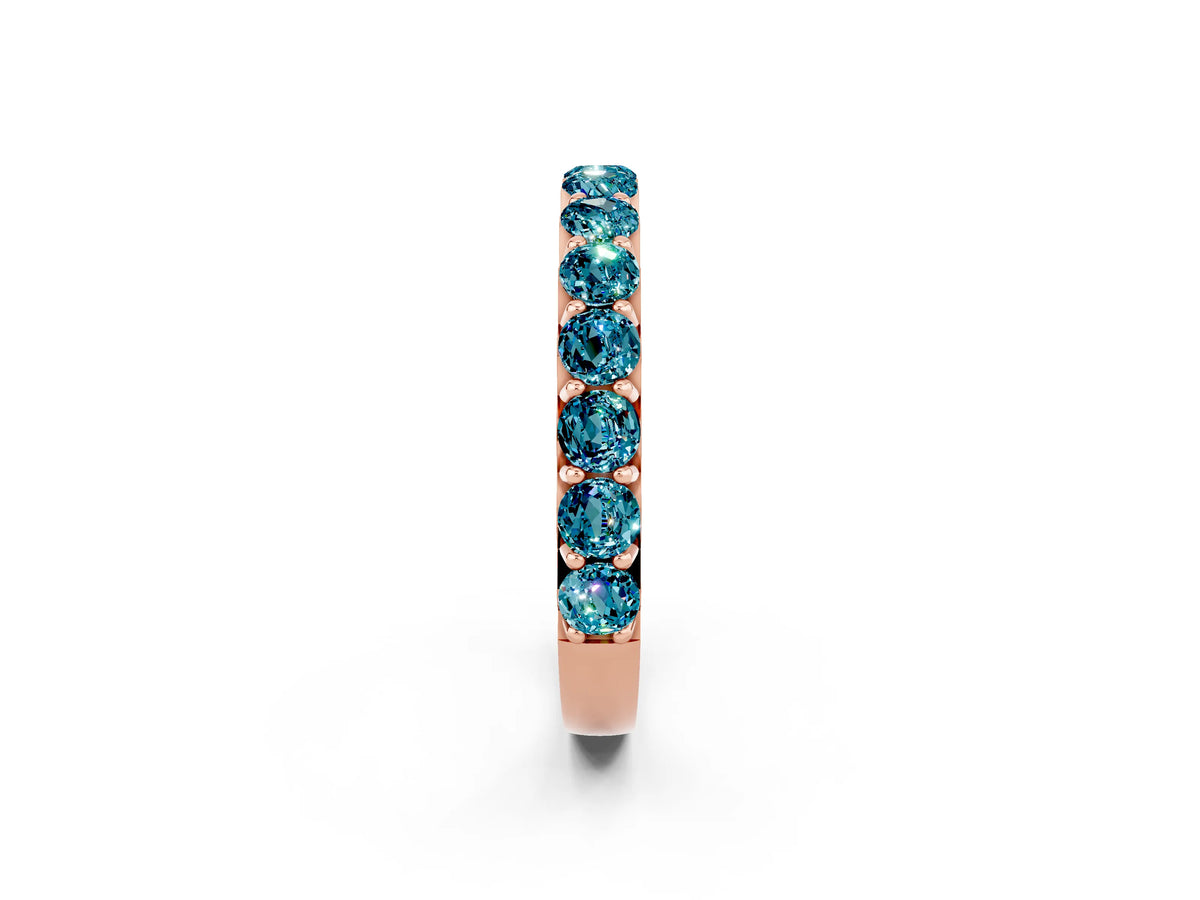 Round Blue Topaz Polished Half Eternity Band in Rose gold with Classic Prong Setting_2