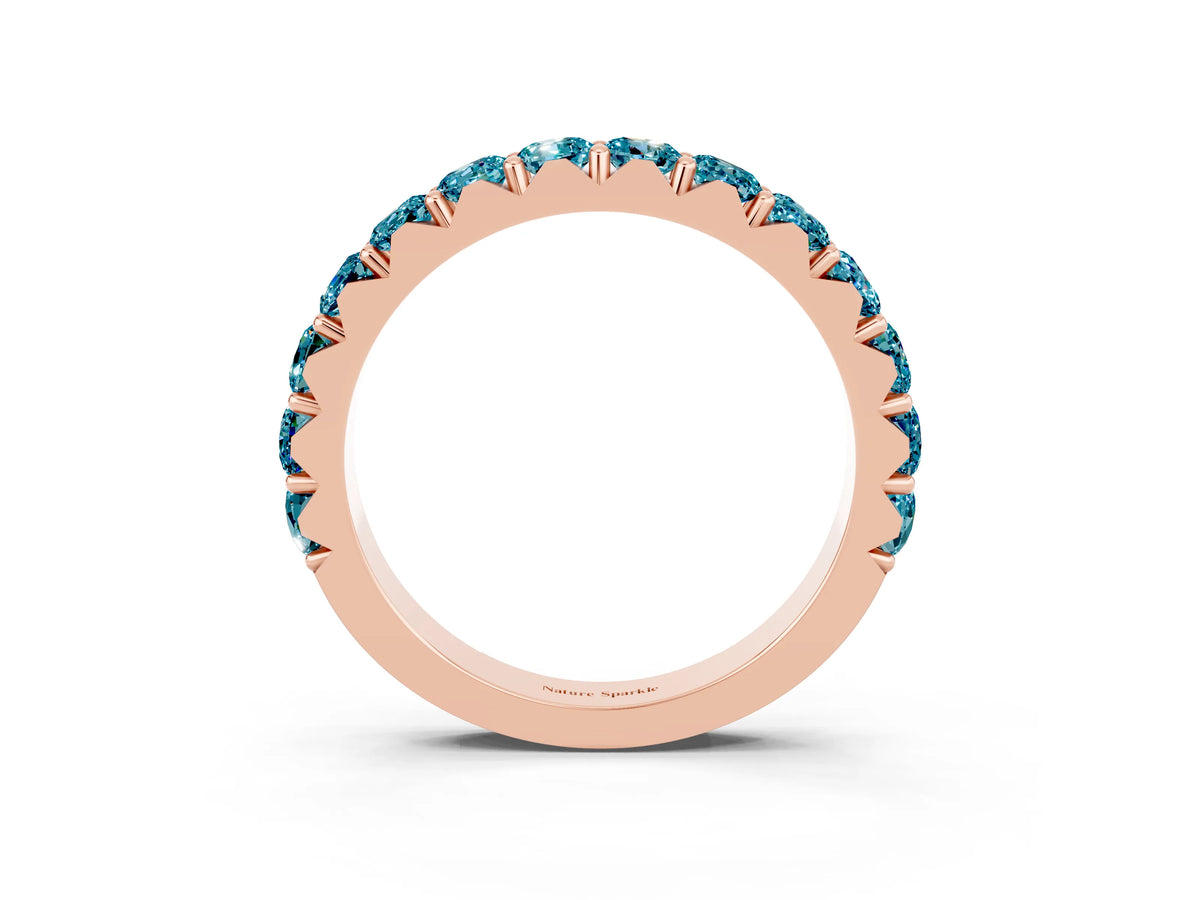 Round Blue Topaz Polished Half Eternity Band in Rose gold with Classic Prong Setting_3