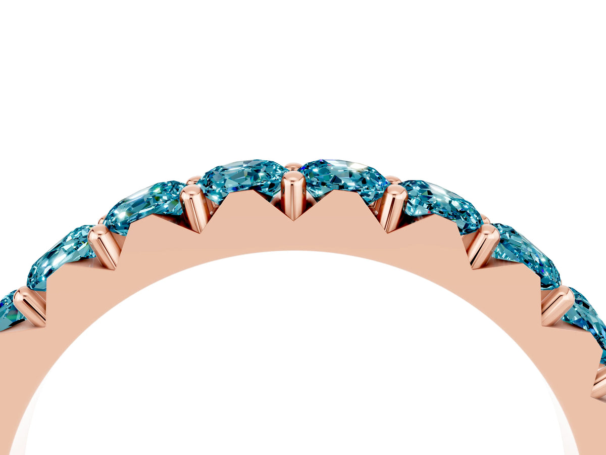 Round Blue Topaz Polished Half Eternity Band in Rose gold with Classic Prong Setting_4