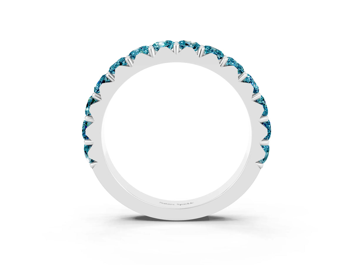 Round Blue Topaz Polished Half Eternity Band in White gold with Classic Prong Setting_3