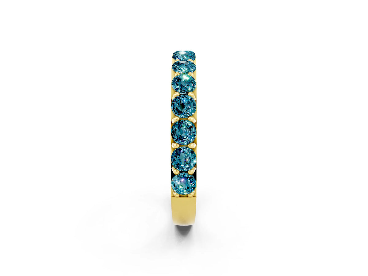 Round Blue Topaz Polished Half Eternity Band in Yellow gold with Classic Prong Setting_2