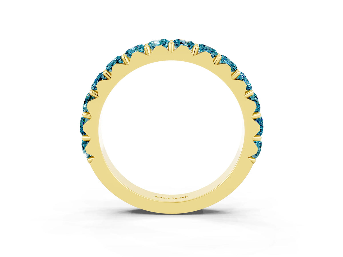 Round Blue Topaz Polished Half Eternity Band in Yellow gold with Classic Prong Setting_3