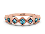 Round Blue Topaz Square Bezel Chevron Band in Rose gold with Milgrain Detailing