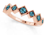 Round Blue Topaz Square Bezel Chevron Band in Rose gold with Milgrain Detailing_1