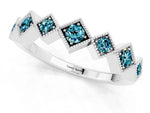 Round Blue Topaz Square Bezel Chevron Band in Silver with Milgrain Detailing_1