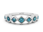 Round Blue Topaz Square Bezel Chevron Band in White gold with Milgrain Detailing