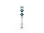 Round Blue Topaz Square Bezel Chevron Band in White gold with Milgrain Detailing_2