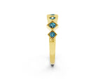 Round Blue Topaz Square Bezel Chevron Band in Yellow gold with Milgrain Detailing_2
