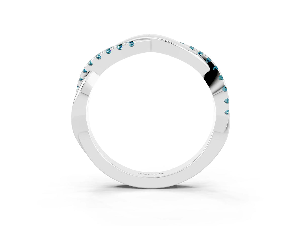 Round Blue Topaz Twisted Infinity Band in Platinum with Prong Setting_3