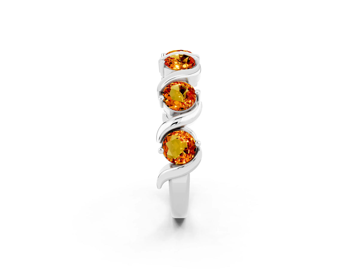 Round Citrine Half Eternity Band in Platinum with Wave Prong Setting_2