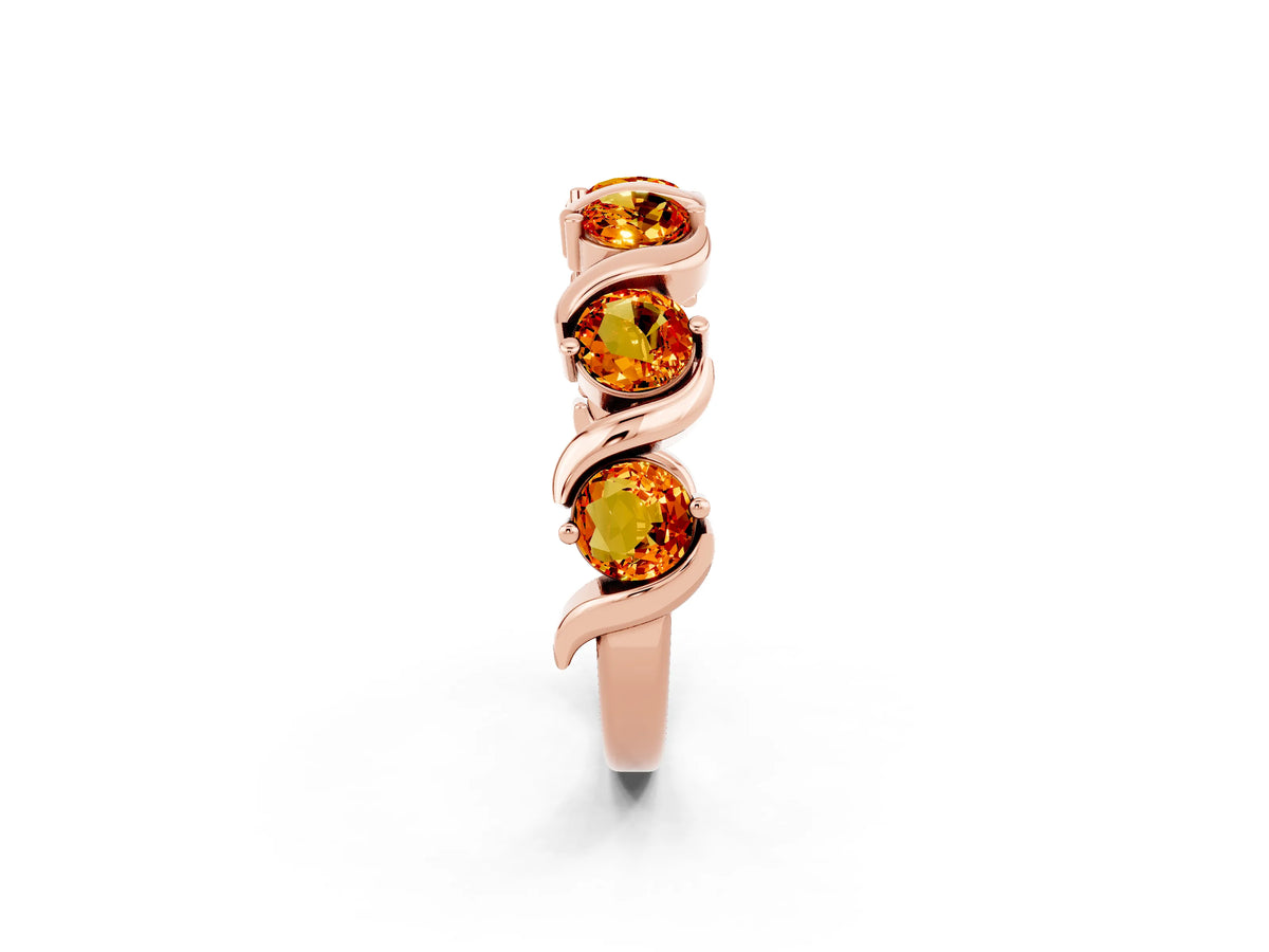 Round Citrine Half Eternity Band in Rose gold with Wave Prong Setting_2