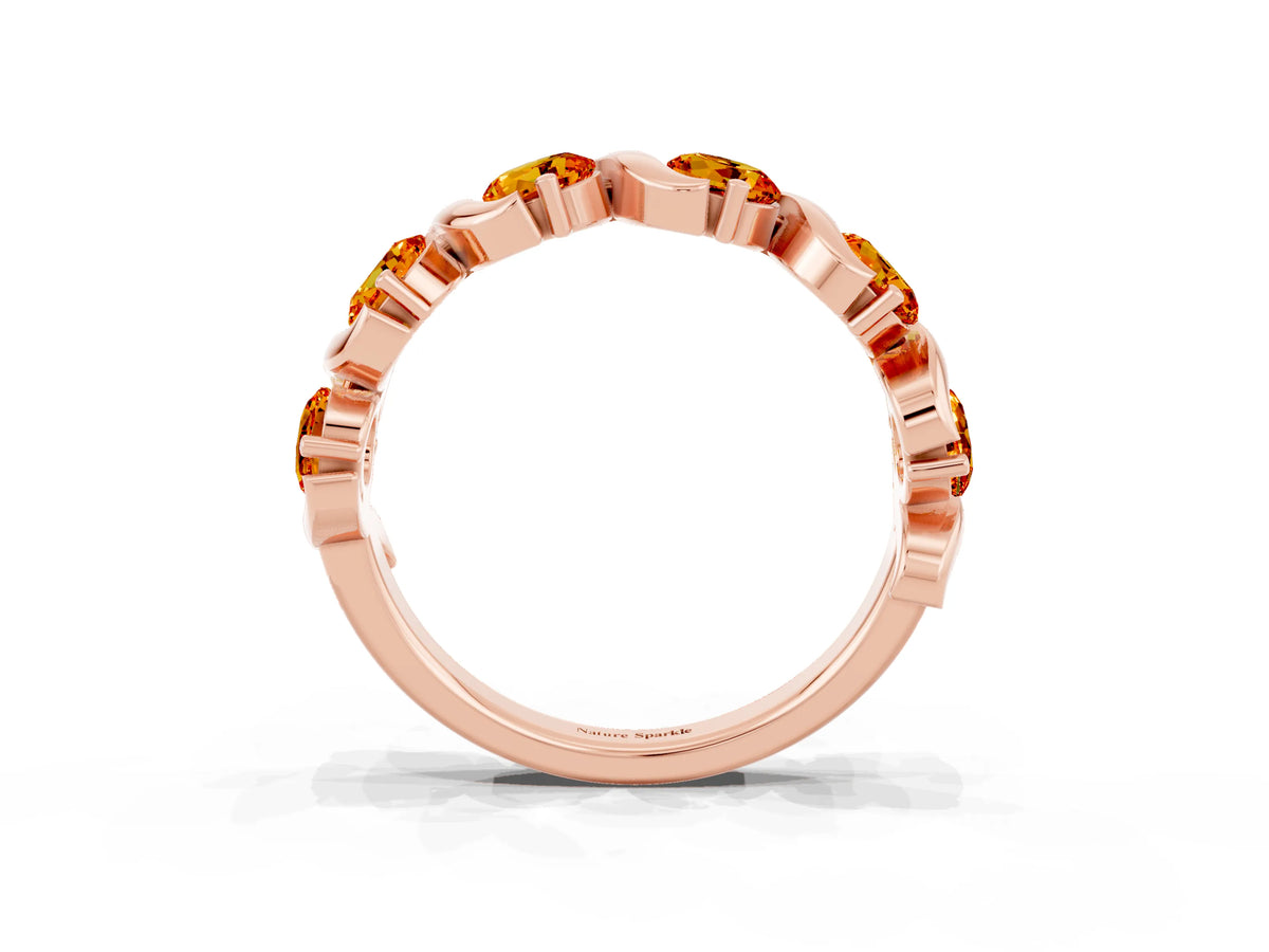 Round Citrine Half Eternity Band in Rose gold with Wave Prong Setting_3