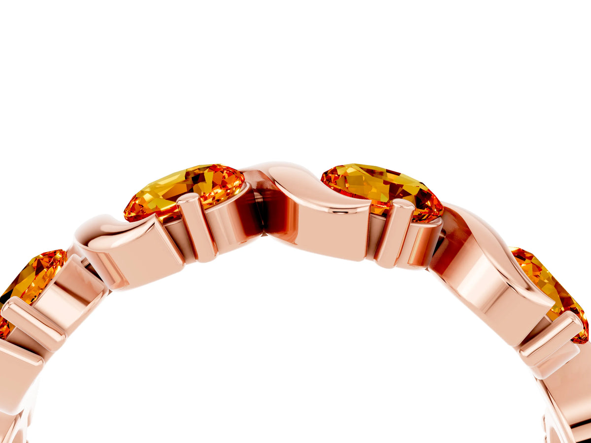Round Citrine Half Eternity Band in Rose gold with Wave Prong Setting_4