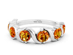 Round Citrine Half Eternity Band in Silver with Wave Prong Setting