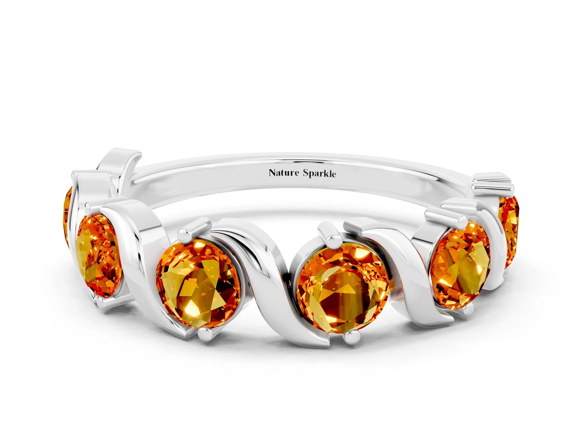 Round Citrine Half Eternity Band in Silver with Wave Prong Setting