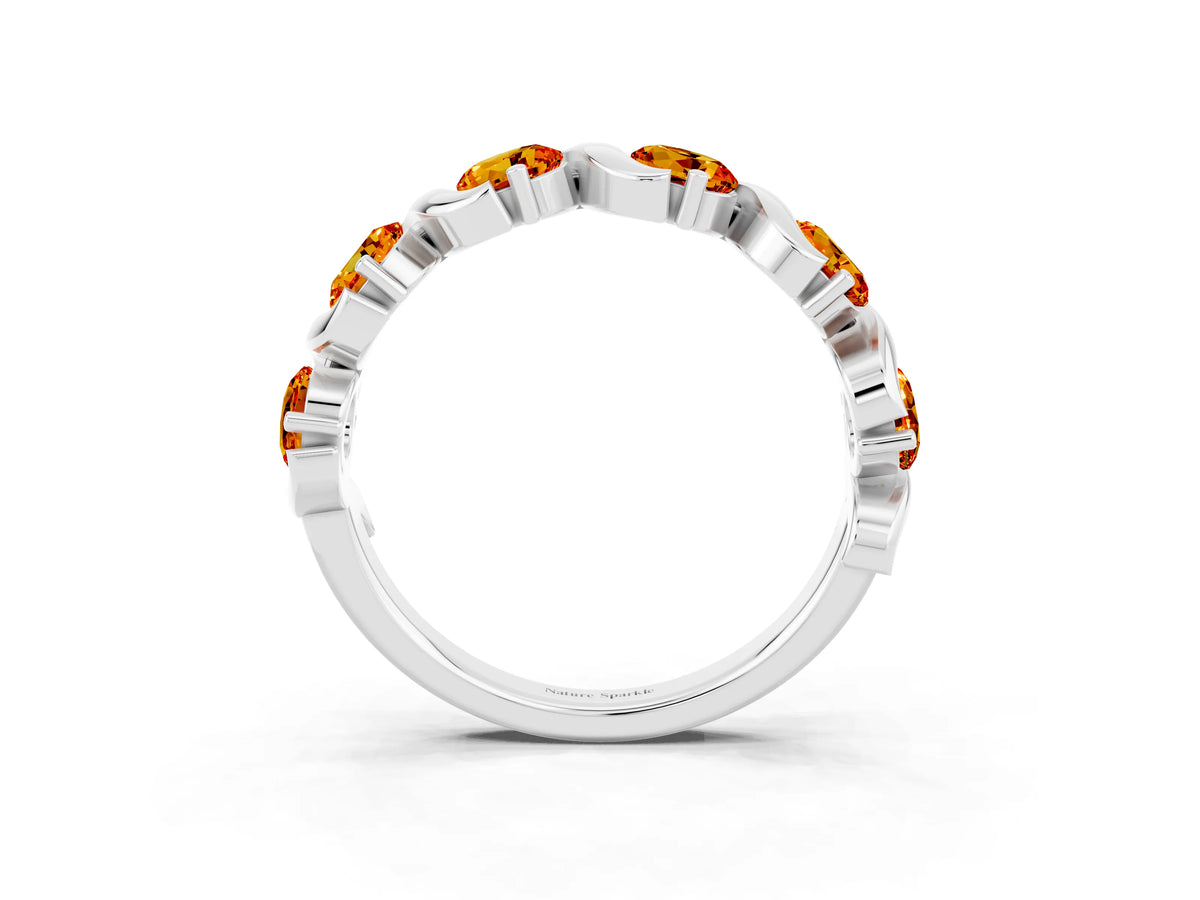Round Citrine Half Eternity Band in Silver with Wave Prong Setting_3